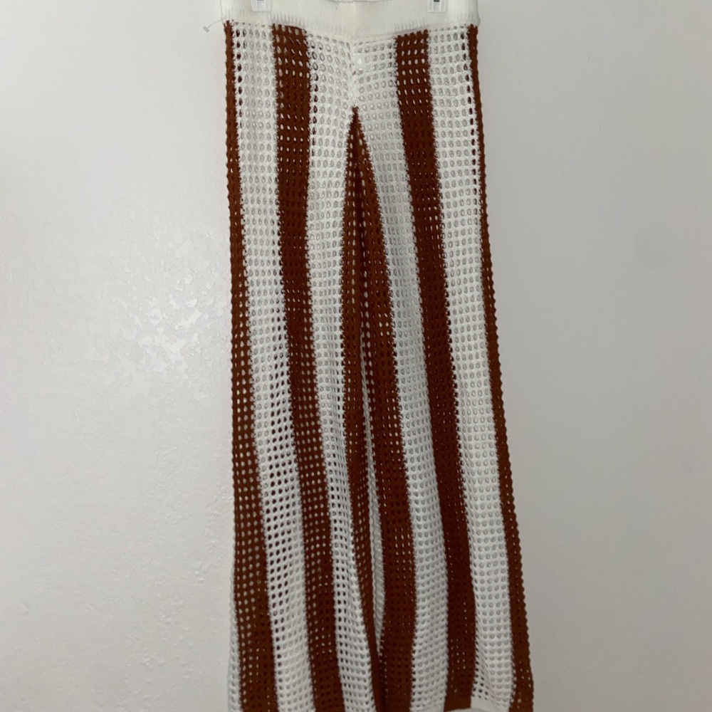 Super cute striped knitted pants brown and white crocheted jeans going out vibes - Picture 4 of 9